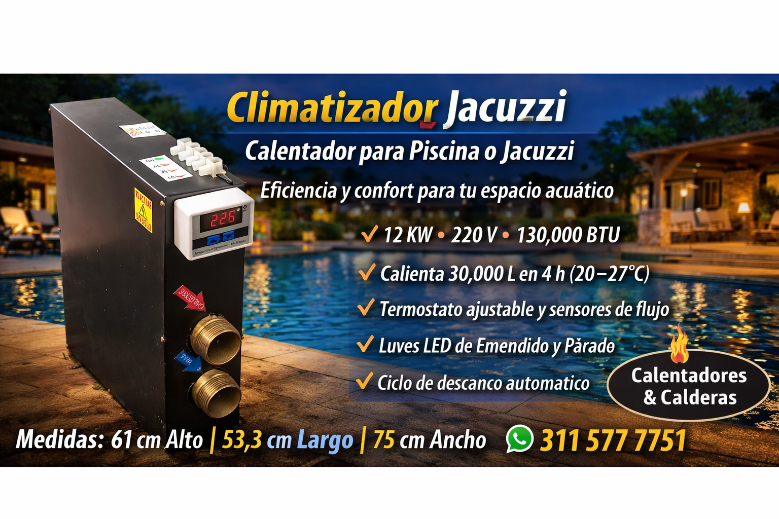 Climatizador Eléctrico para Jacuzzi